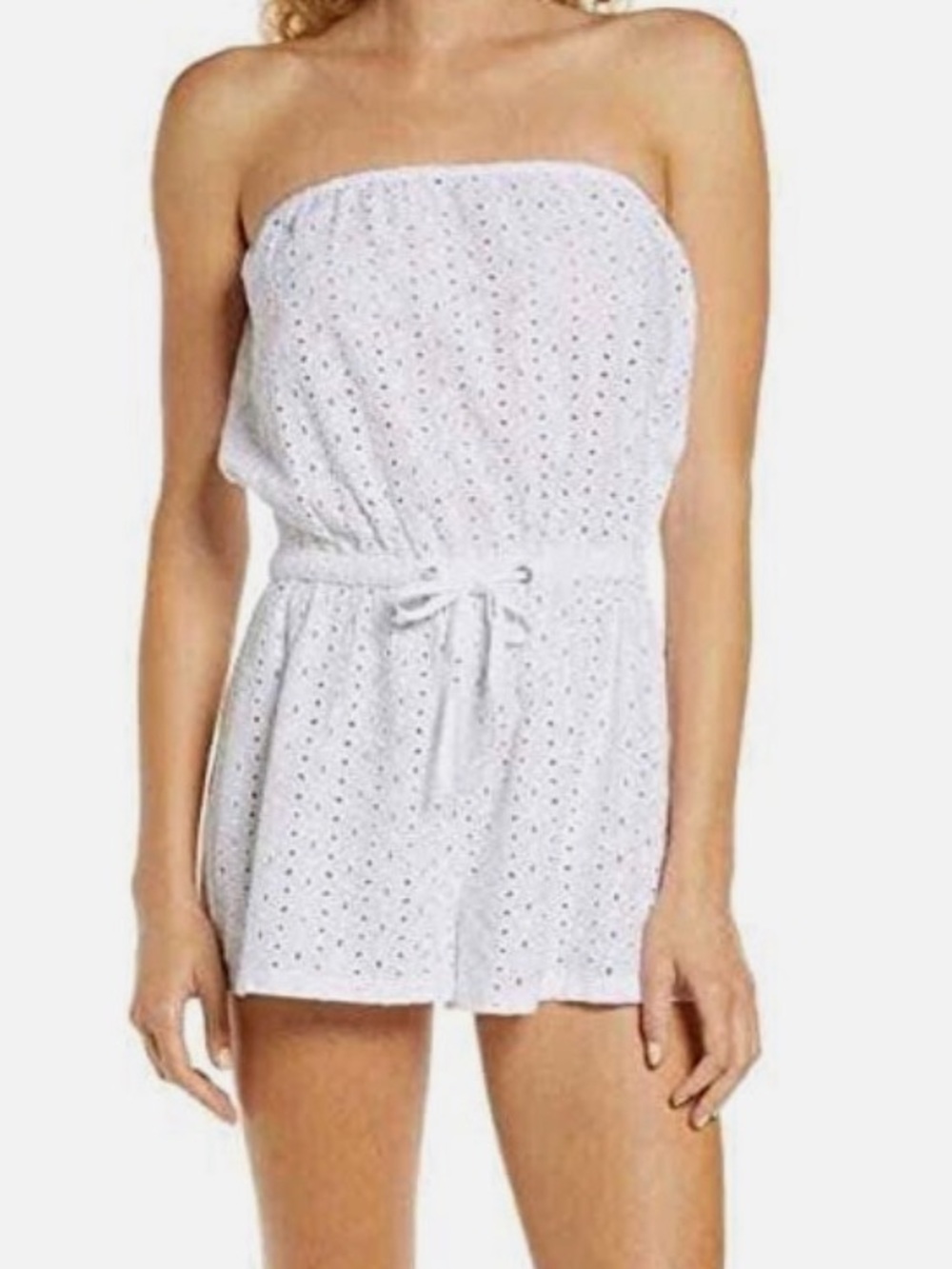Roxy White Strapless Eyelet Swim Coverup Romper